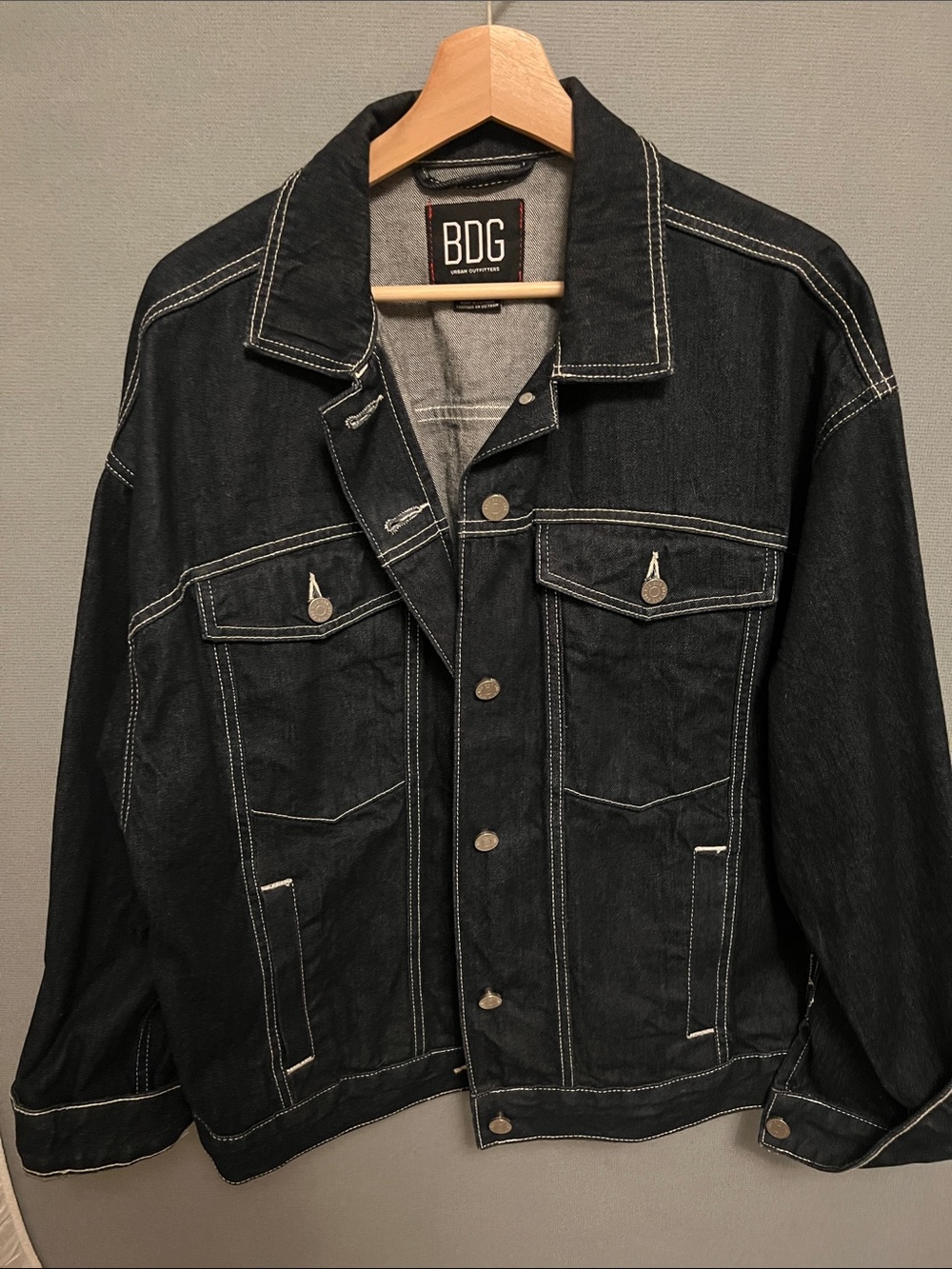 BDG Navy Denim Oversized Trucker Jacket with Contrast Stitching
